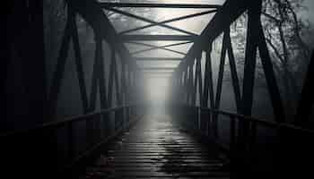 Free photo vanishing point leads to spooky old bridge generated by ai