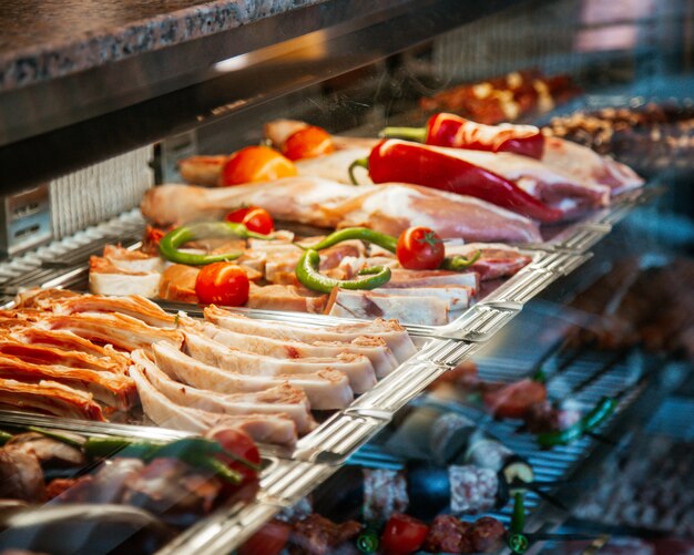 Varieties of meat prepared for kebab