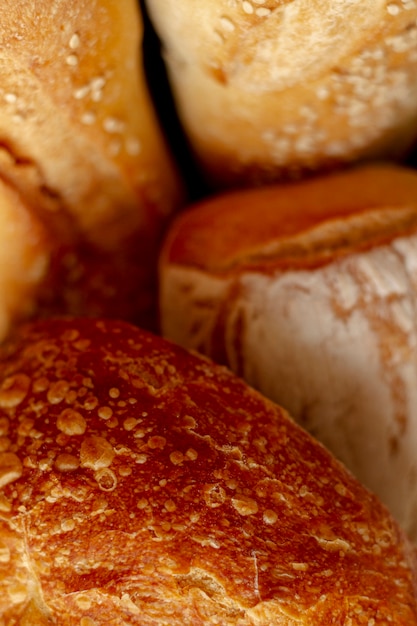 Variety of baked bread close-up