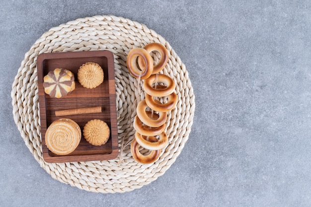 A variety of biscuits on a trivet 