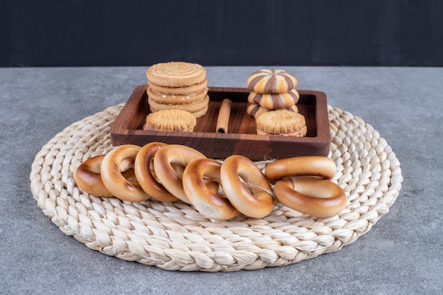 A variety of biscuits on a trivet 