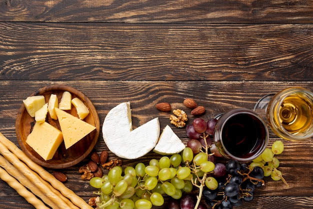 Variety of cheese for wine tasting session