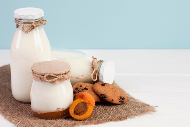 Variety of jars filled with fresh milk