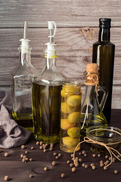 Variety of olive oil on the table