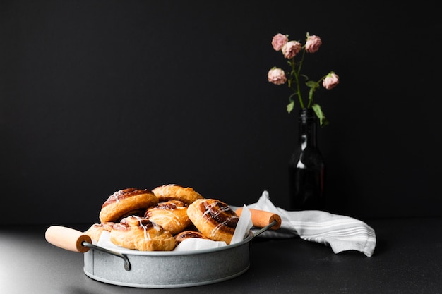 Free photo variety of pain aux raisins in a tray