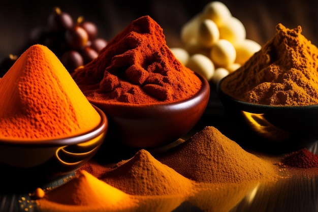 A variety of spices on a table