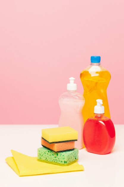 Various bottles with cleaning supplies