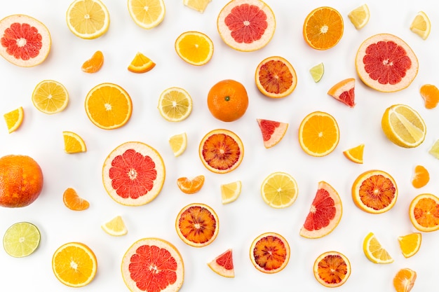 Various citrus fruit top view