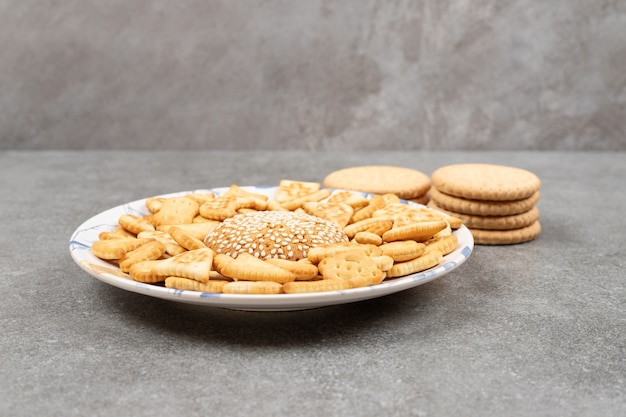 Free photo various delicious biscuits on white plate