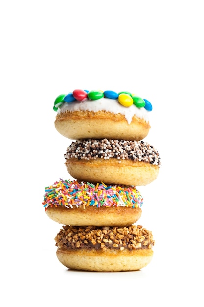 Various donuts on white background