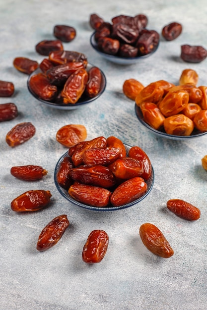 Various of dried dates or kurma.