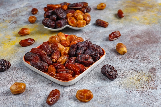 Various of dried dates or kurma.