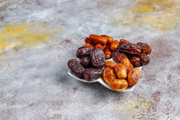 Various of dried dates or kurma.