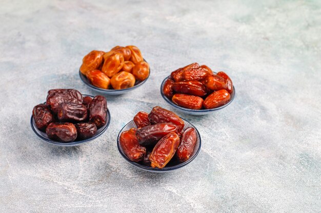 Various of dried dates or kurma.