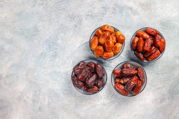 Various of dried dates or kurma.