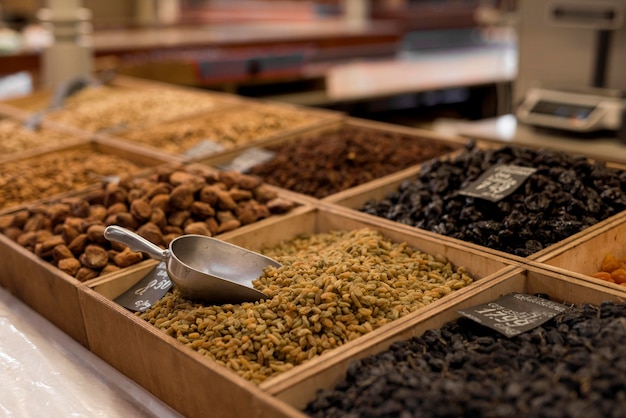 Free Photo various dried food at market place