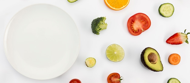 Various exotic fruits and plate