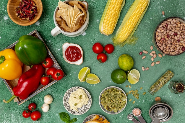 Various fresh ingredients for traditional Mexican dish