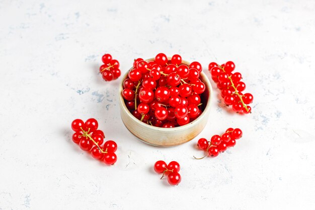 Various fresh summer berries,blueberries,red currant,top view.