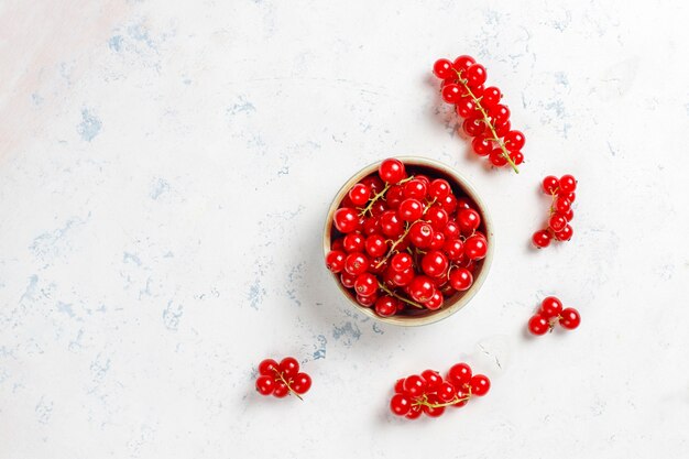 Various fresh summer berries,blueberries,red currant,top view.