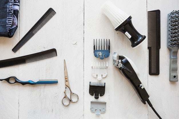 Various hairdressing equipment on white background