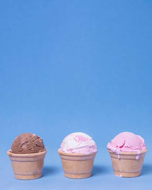 Various of ice cream flavours front view