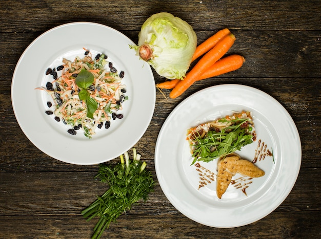 Various salads lettuce and carrot