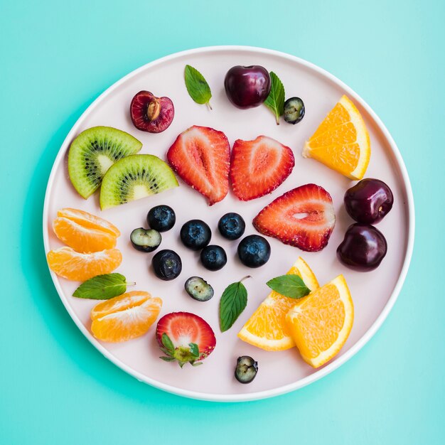 Various seasonal fruits on plate