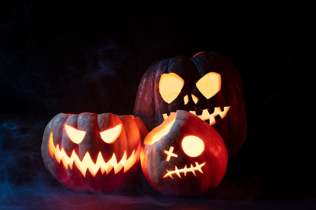 Various spooky halloween pumpkin carving