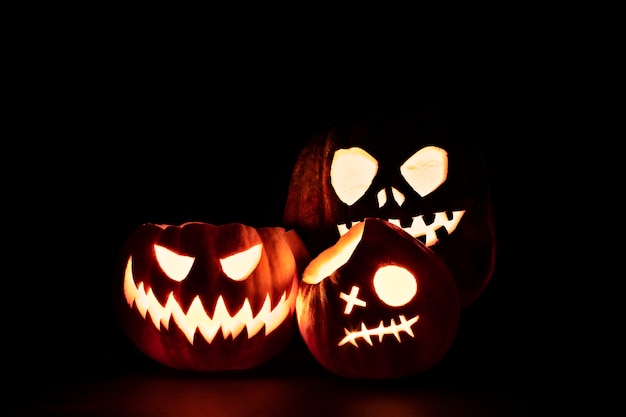 Various spooky halloween pumpkin carving