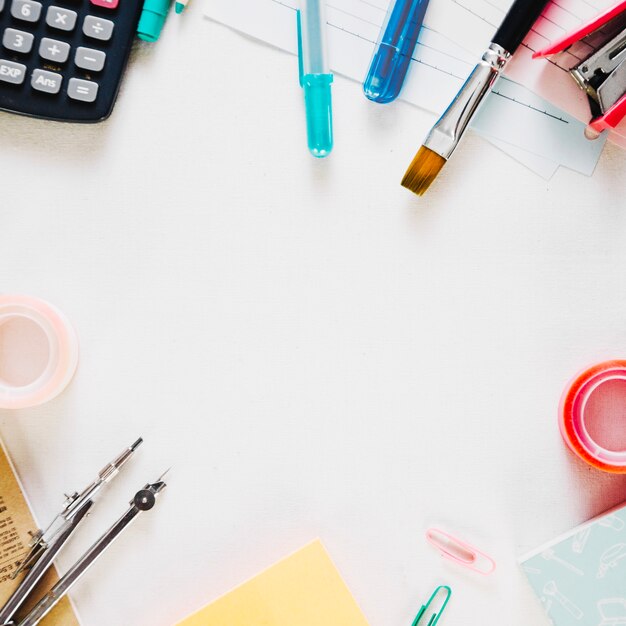 Various stationery on white background