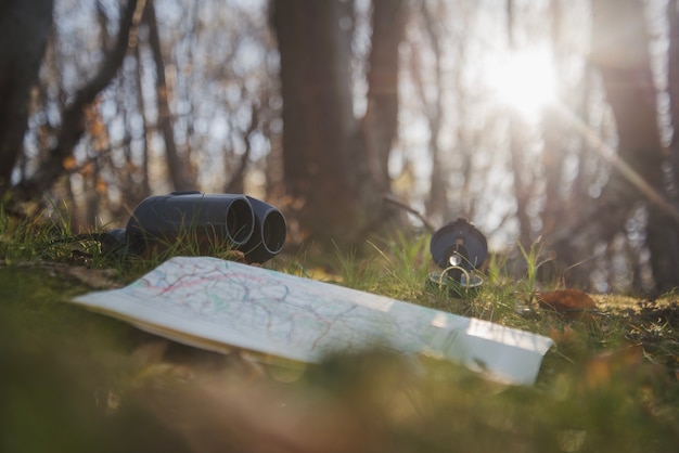 Free Photo various travel objects on the grass