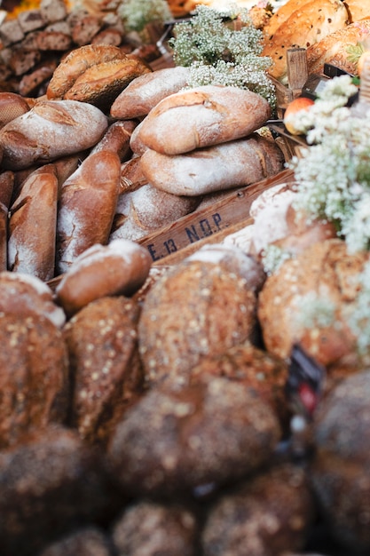 Free photo various type of rustic breads in the box