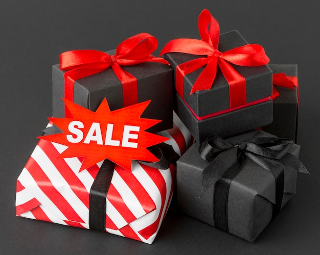 Various wrapped gift boxes cyber monday concept