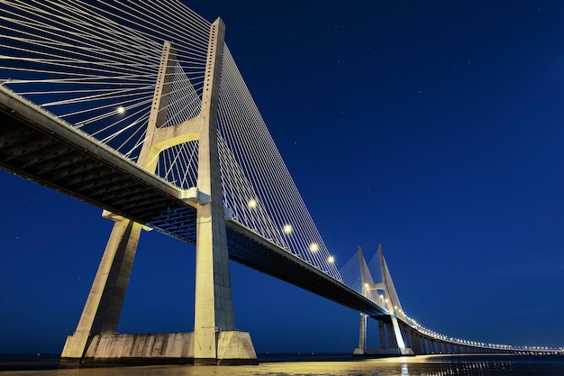 Vasco da Gama bridge in Lisbon by night, Portugal