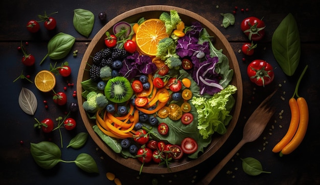 Vegan buddha bowl sweet potatoes blueberries avocados cabbage and orange dietary food top view free