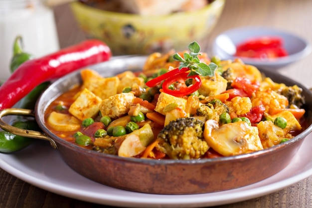 Vegan curry with tofu and vegetables