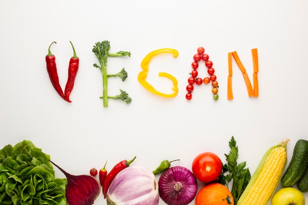 Free photo vegan lettering made out of vegetables