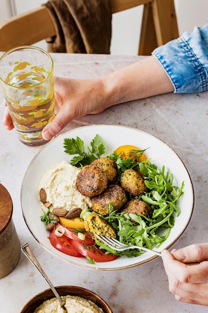 Free photo vegan sweet potato falafel bowl healthy meal