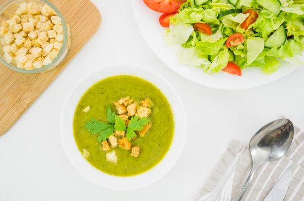 Vegetable soup with breadcrumbs and parsley