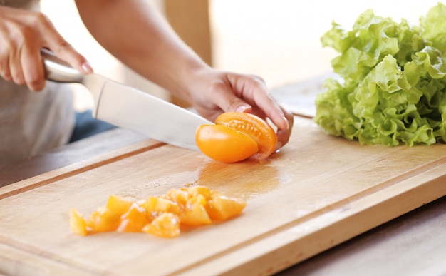 Vegetables being sliced