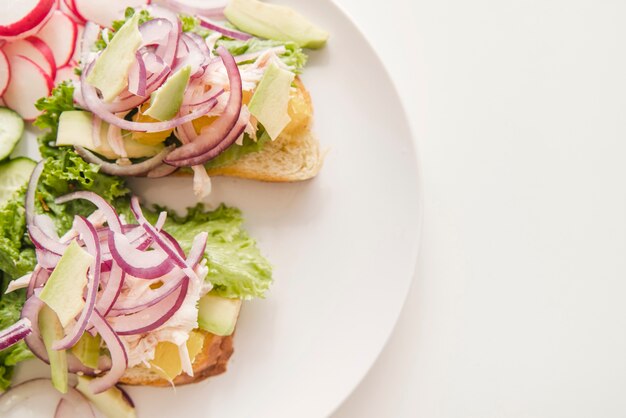 Vegetables and bread with copy-space