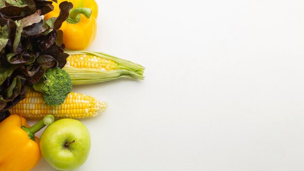 Vegetables and fruits assortment high angle