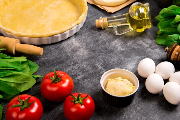 Vegetables over grey wooden surface