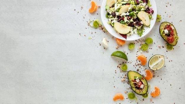 Vegetables salad on table with copy-space