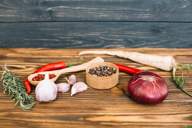 Free photo vegetables and spice on table