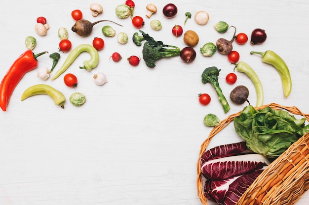 Free photo vegetables spilled from basket