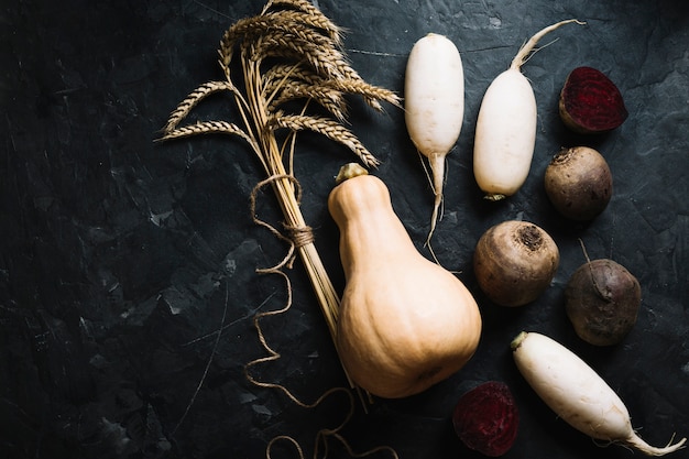 Free photo veggies with full grown fresh butternut squash