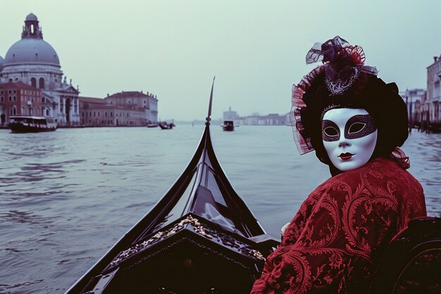 Venice carnival with people wearing traditional costumes with masks