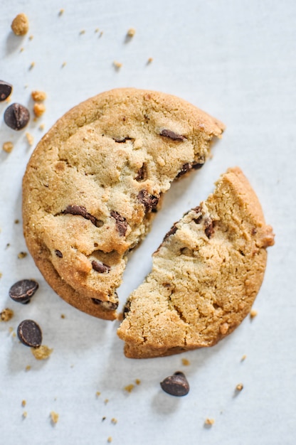 Vertical closeup shot of crushed baked chocolate cookie